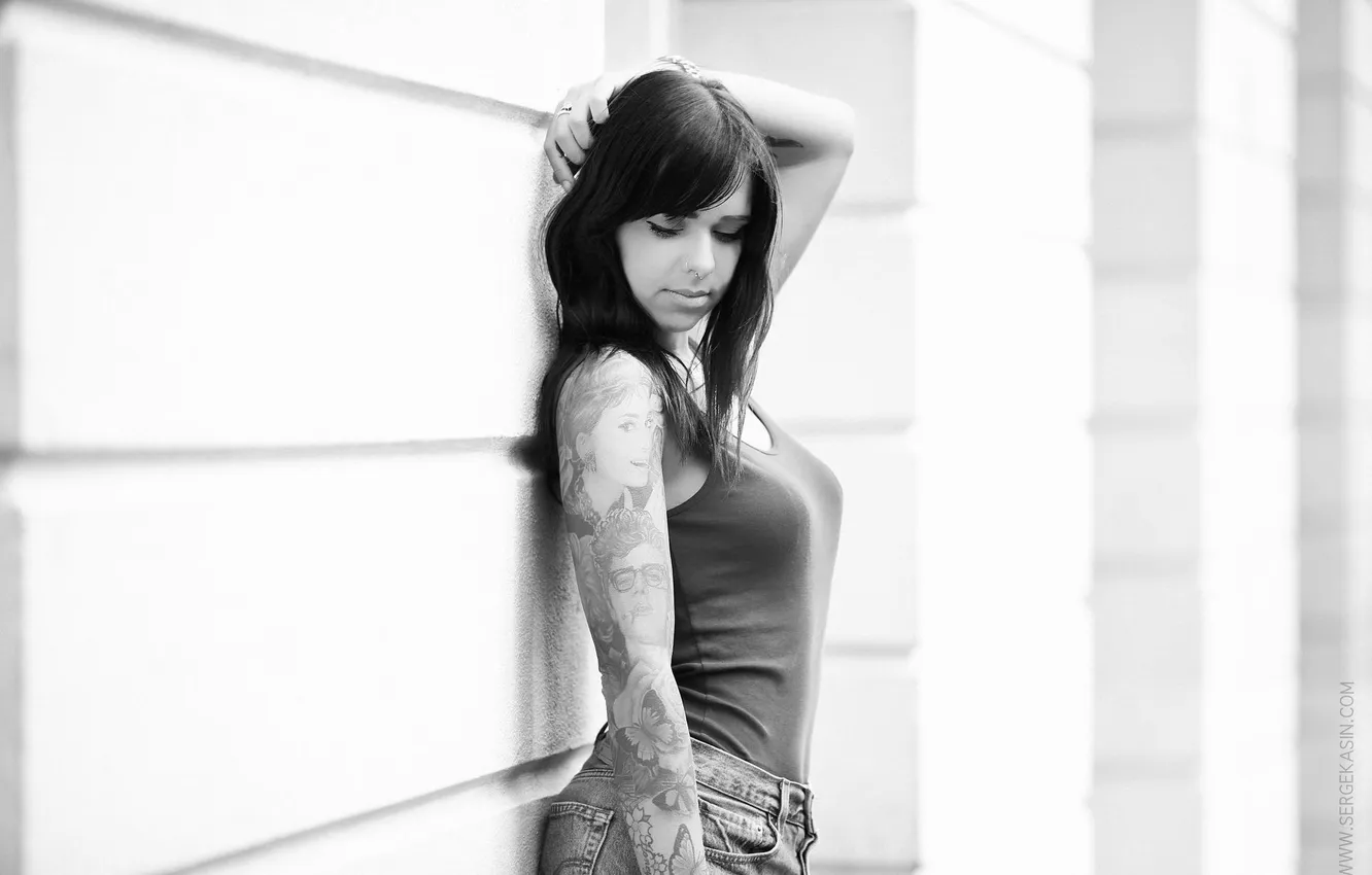 Photo wallpaper Girl, piercing, tattoo, girl