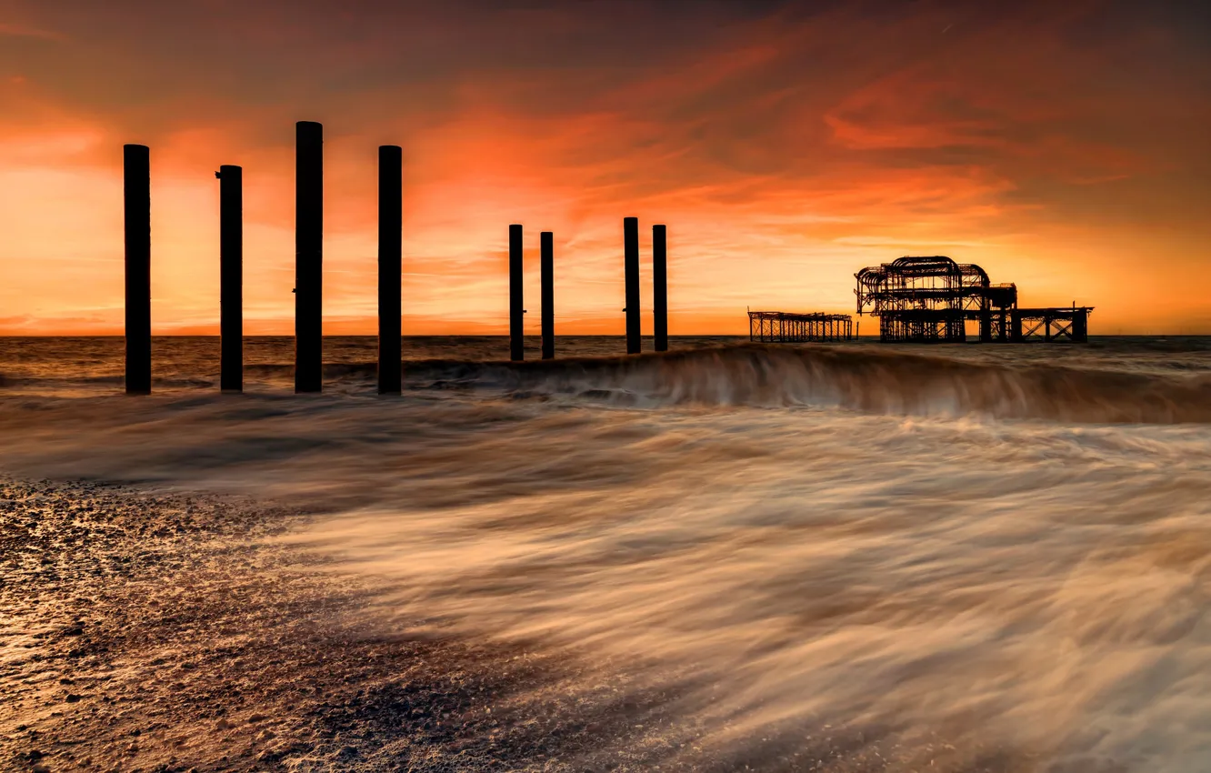 Photo wallpaper shore, England, tide, Brighton