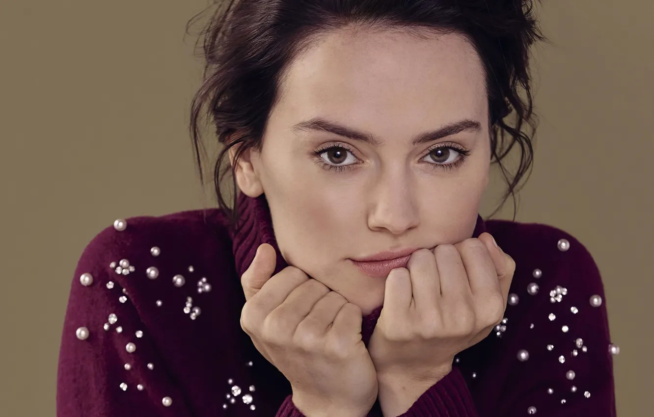 Photo wallpaper eyes, girl, face, pose, Daisy Ridley