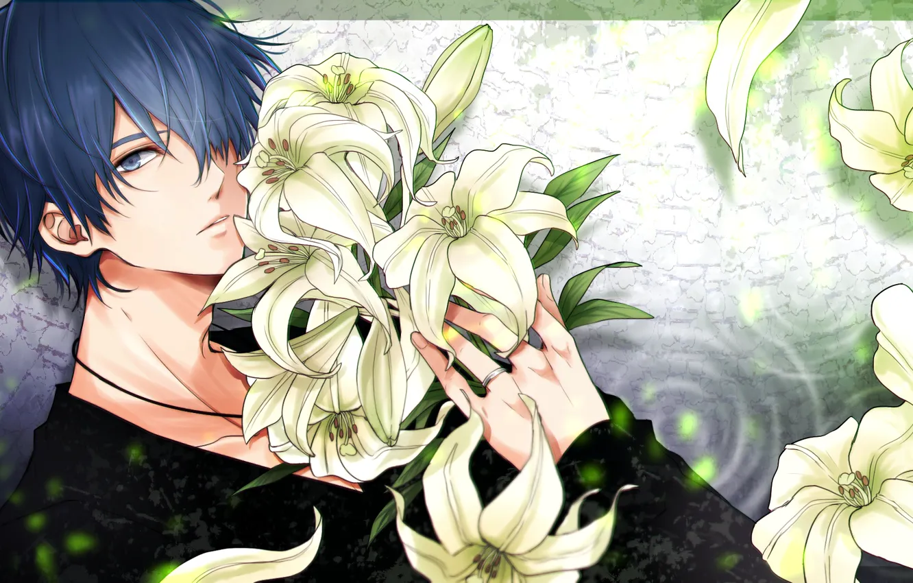 Photo wallpaper flowers, Lily, guy, Vocaloid, Vocaloid, Kaito