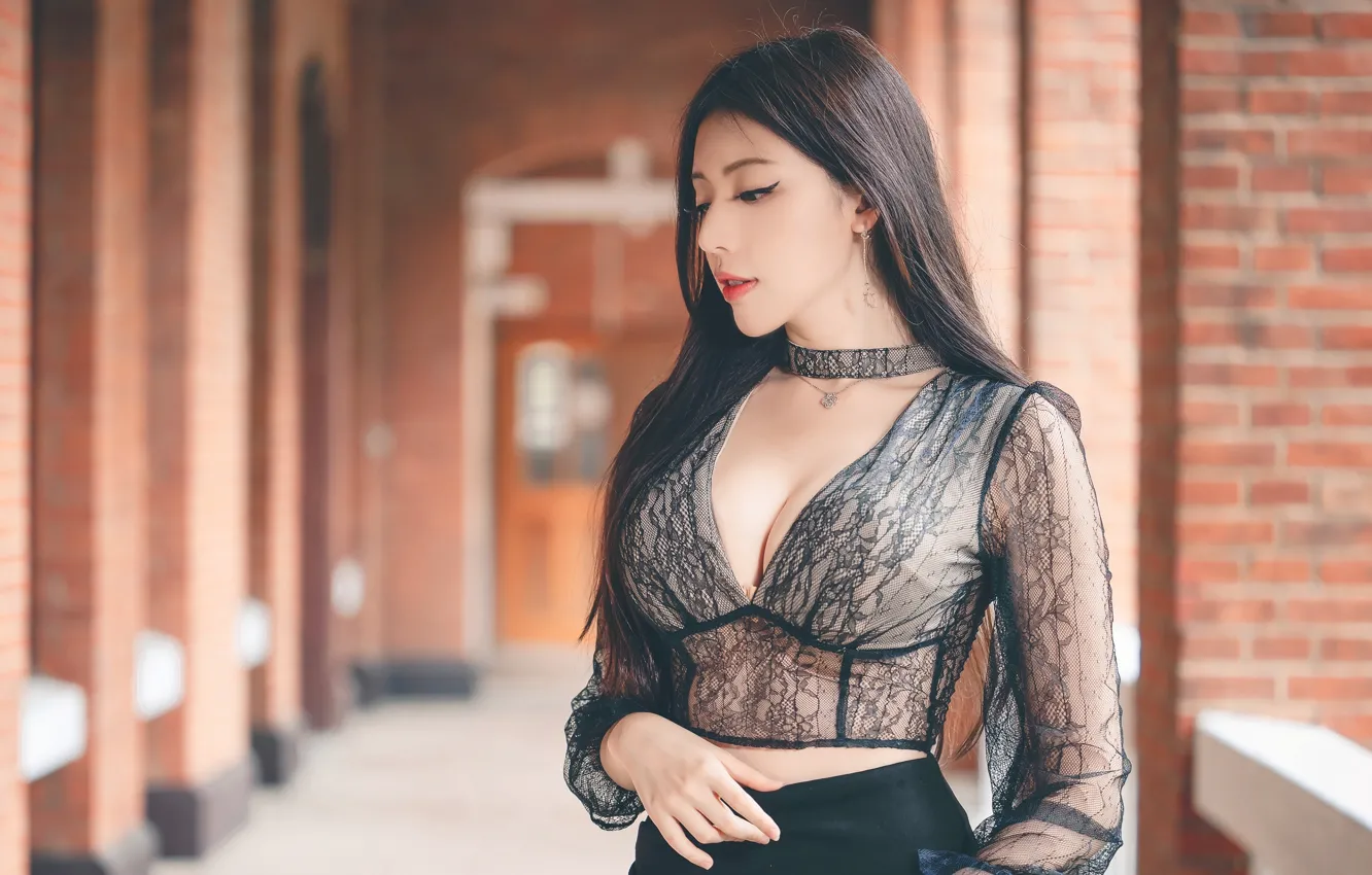 Photo wallpaper pose, model, skirt, portrait, makeup, brunette, hairstyle, blouse