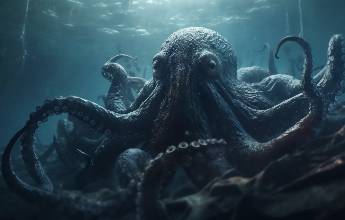 Photo wallpaper octopus, underwater world, sucker, digital art, AI art, The Art of Artificial Intelligence, neural network