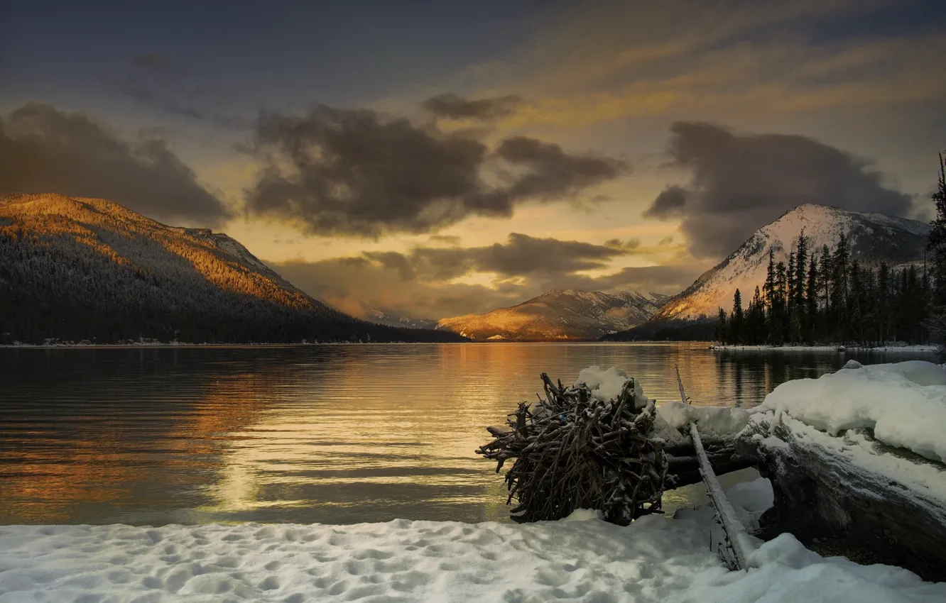 Photo wallpaper landscape, lake, the evening