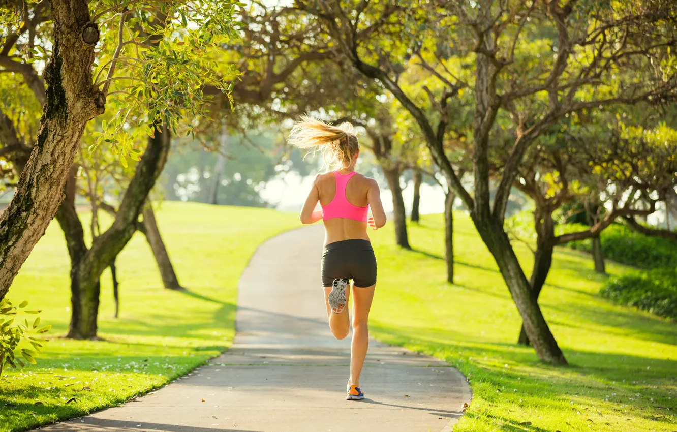 Photo wallpaper woman, park, workout, running, jogging