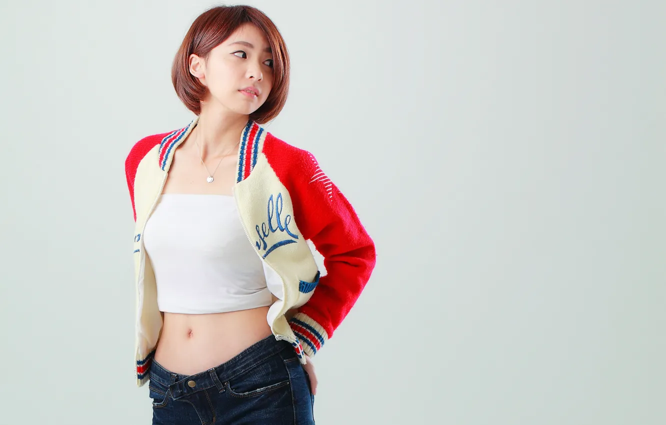Photo wallpaper jeans, redhead, Oriental girl