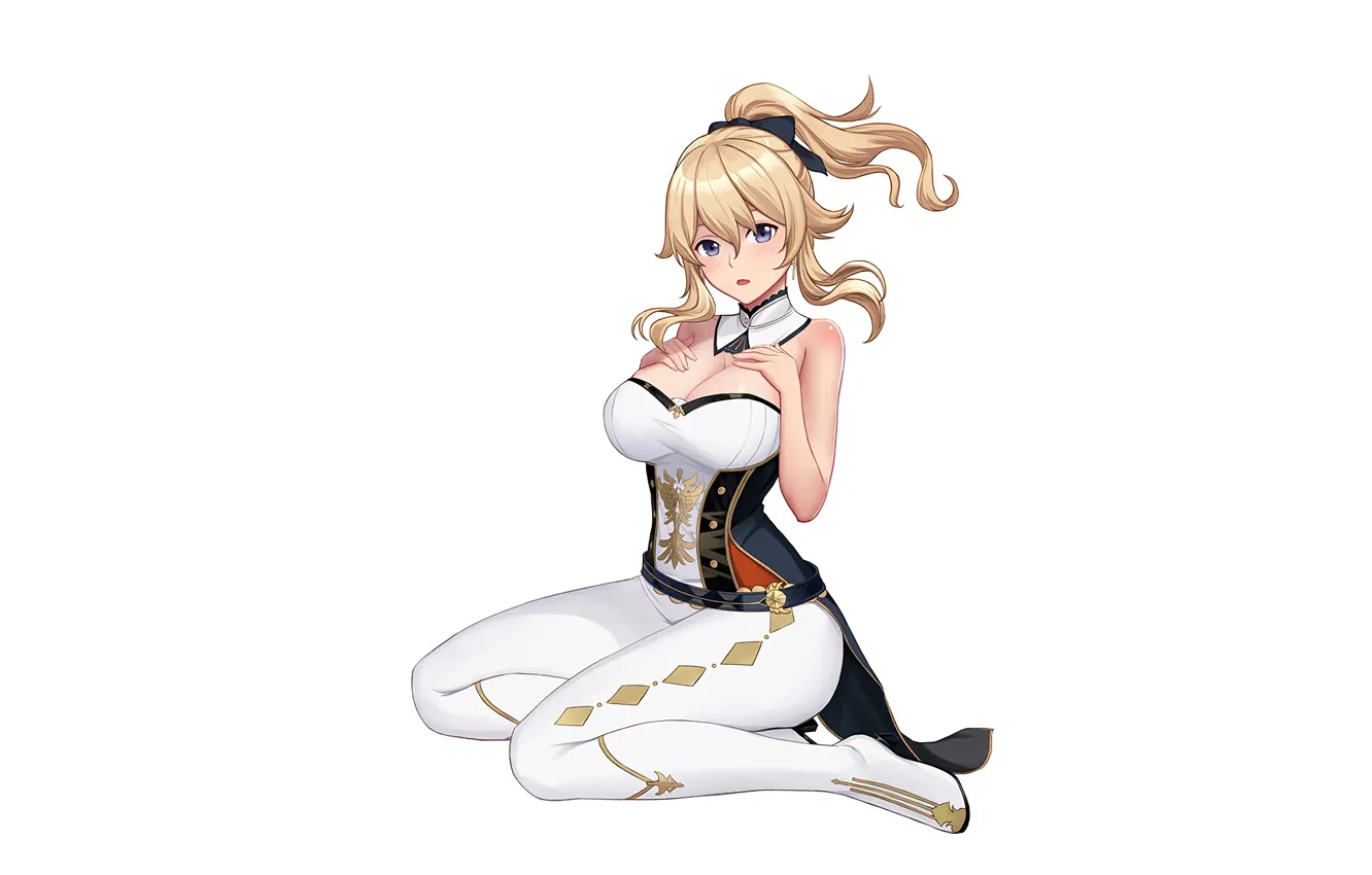 Photo wallpaper girl, sexy, cleavage, blouse, long hair, legs, boobs, anime