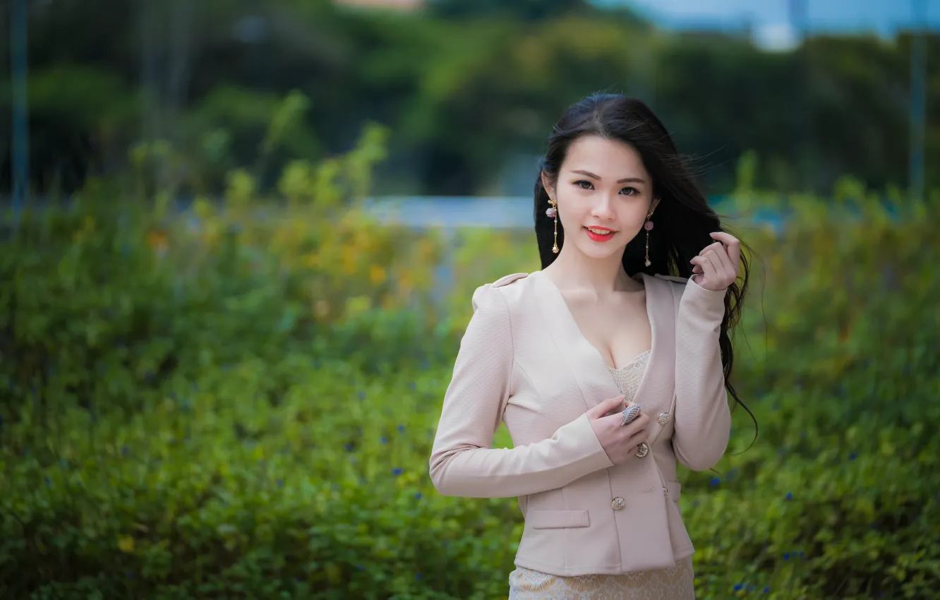 Photo wallpaper girl, Asian, cutie, bokeh