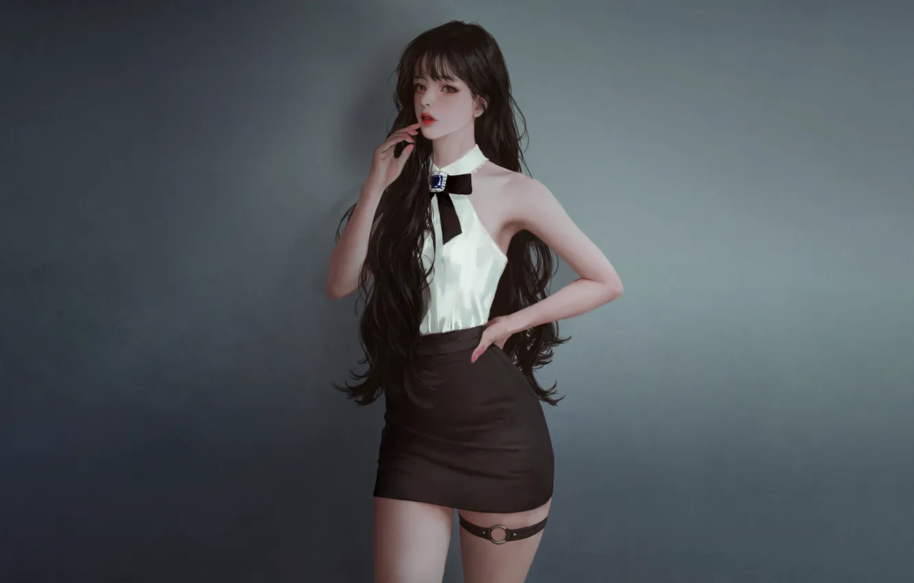 Photo wallpaper Girl, Figure, Style, Asian, Girl, Hair, Background, Brunette