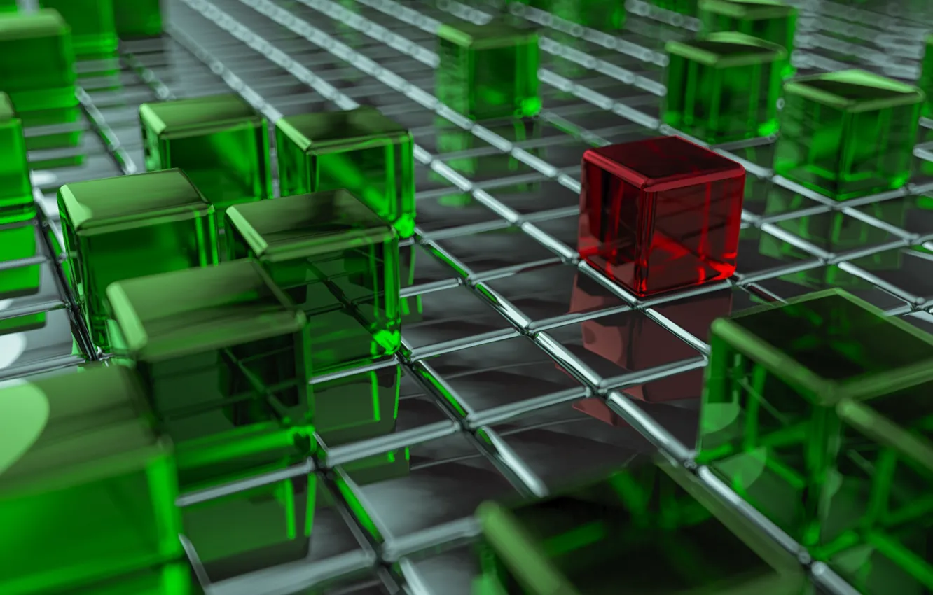 Photo wallpaper red, green, cubes, the difference, stands out from the crowd