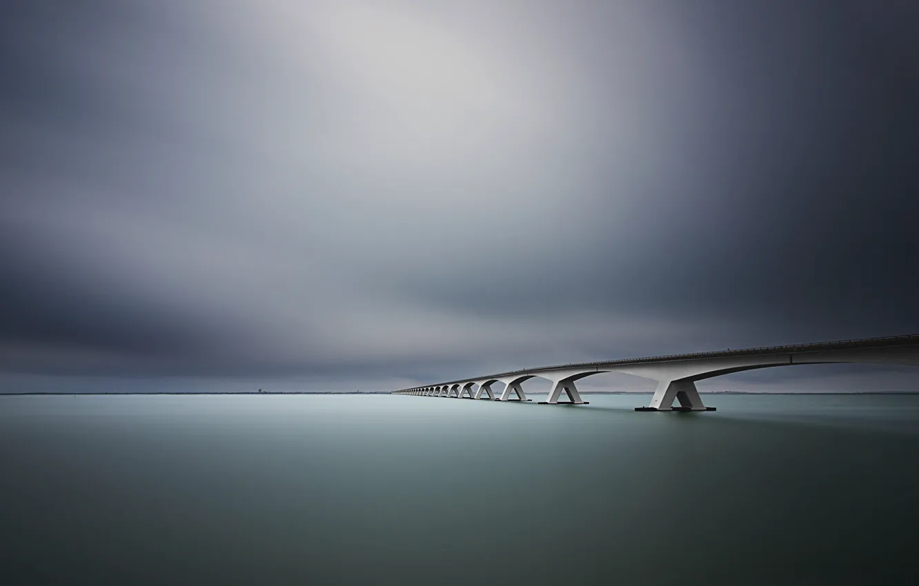 Photo wallpaper bridge, river, the horizon line