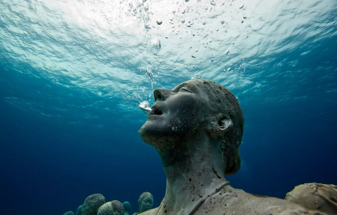 Photo wallpaper Jason deCaires Taylor, Underwater sculpture, breathing, Underwater sculpture Park, Weeping angels