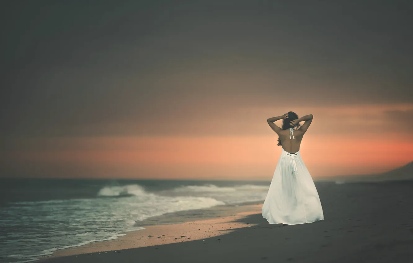 Photo wallpaper SEA, HORIZON, SAND, DRESS, SURF, WAVE, SHORE, MOOD