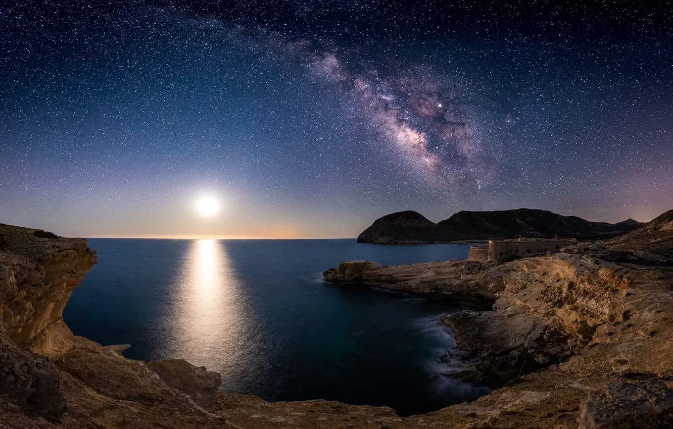 Photo wallpaper Cabo de Gata, Almeria, San Ramón Castle, under the stars
