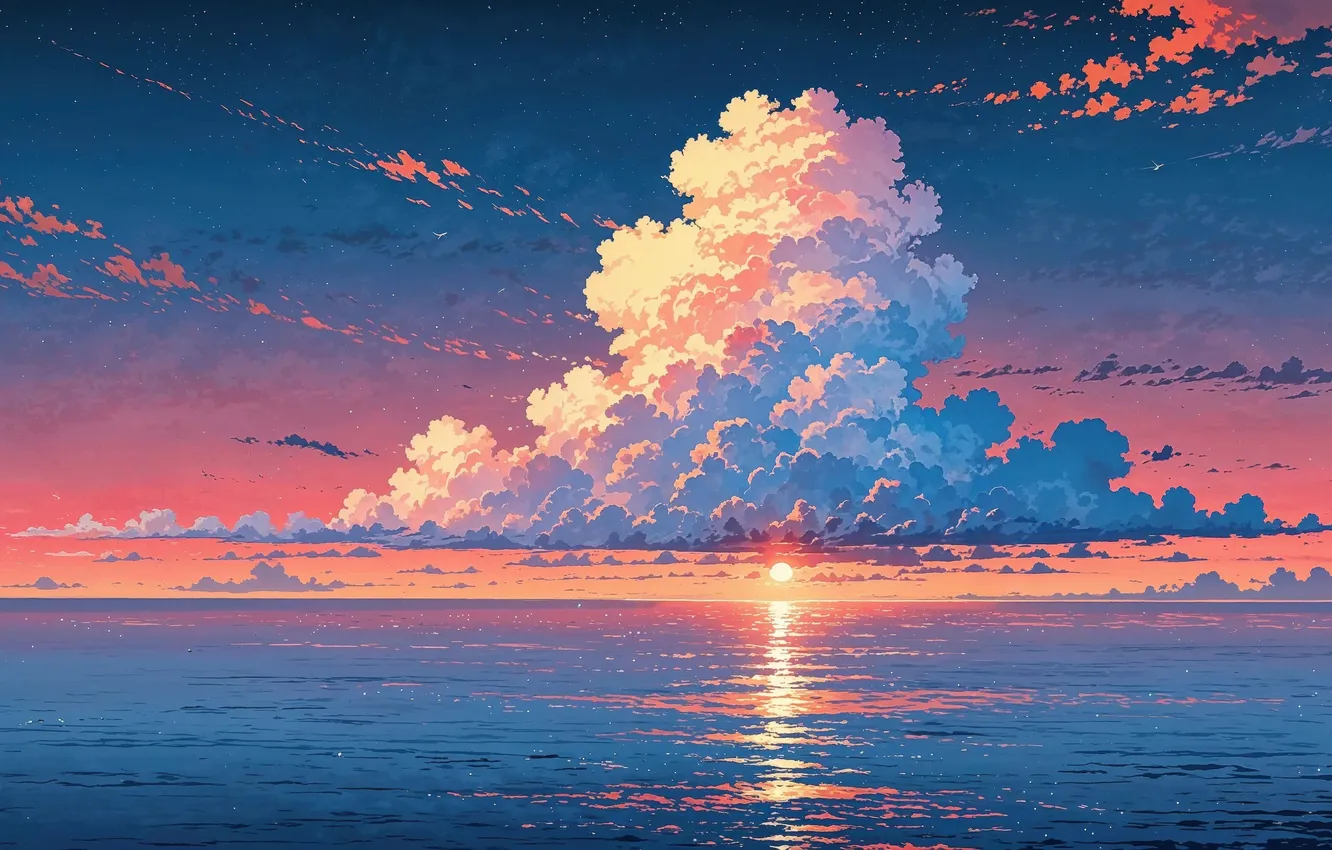 Photo wallpaper sky, nature, sunset, orange, lands