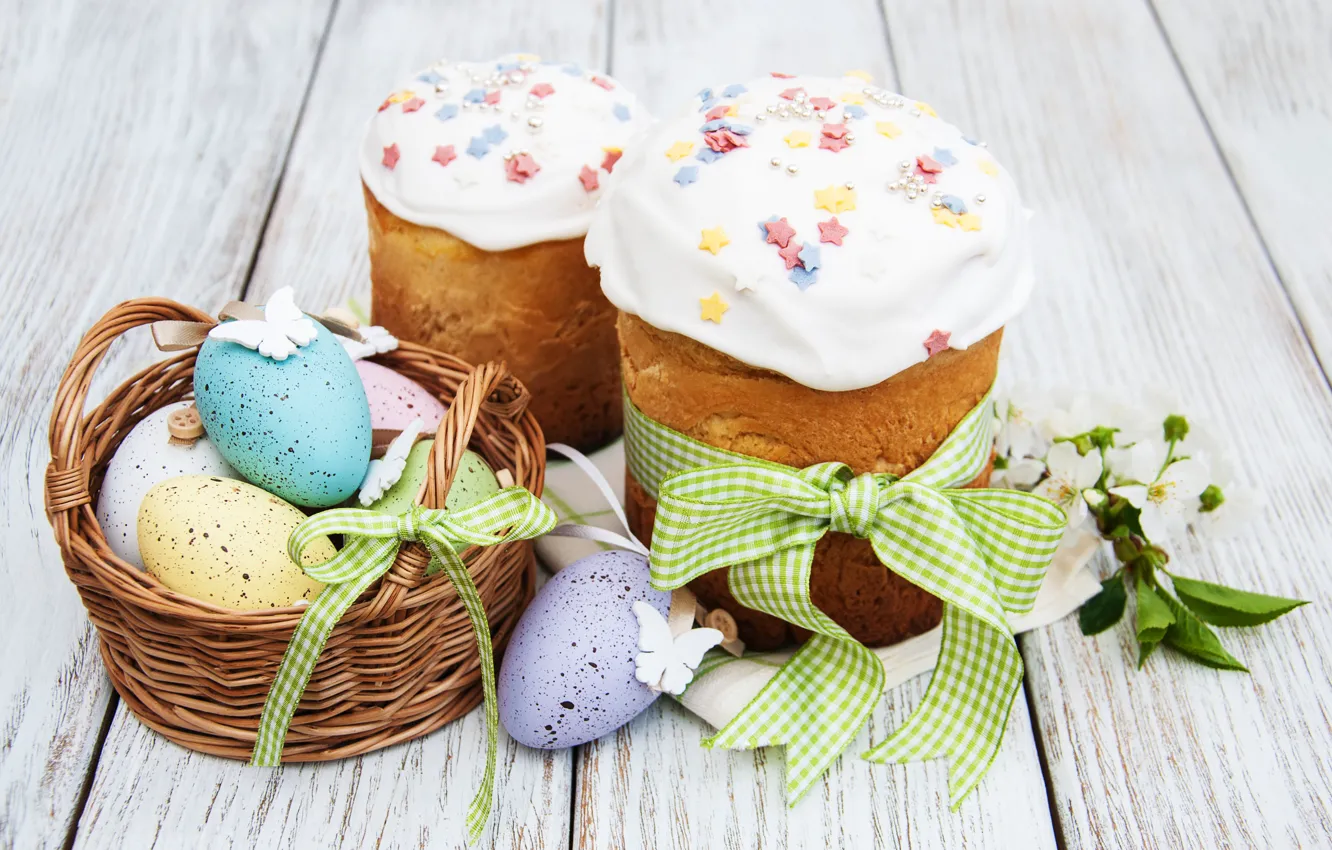 Photo wallpaper flowers, eggs, spring, colorful, Easter, happy, cake, cake