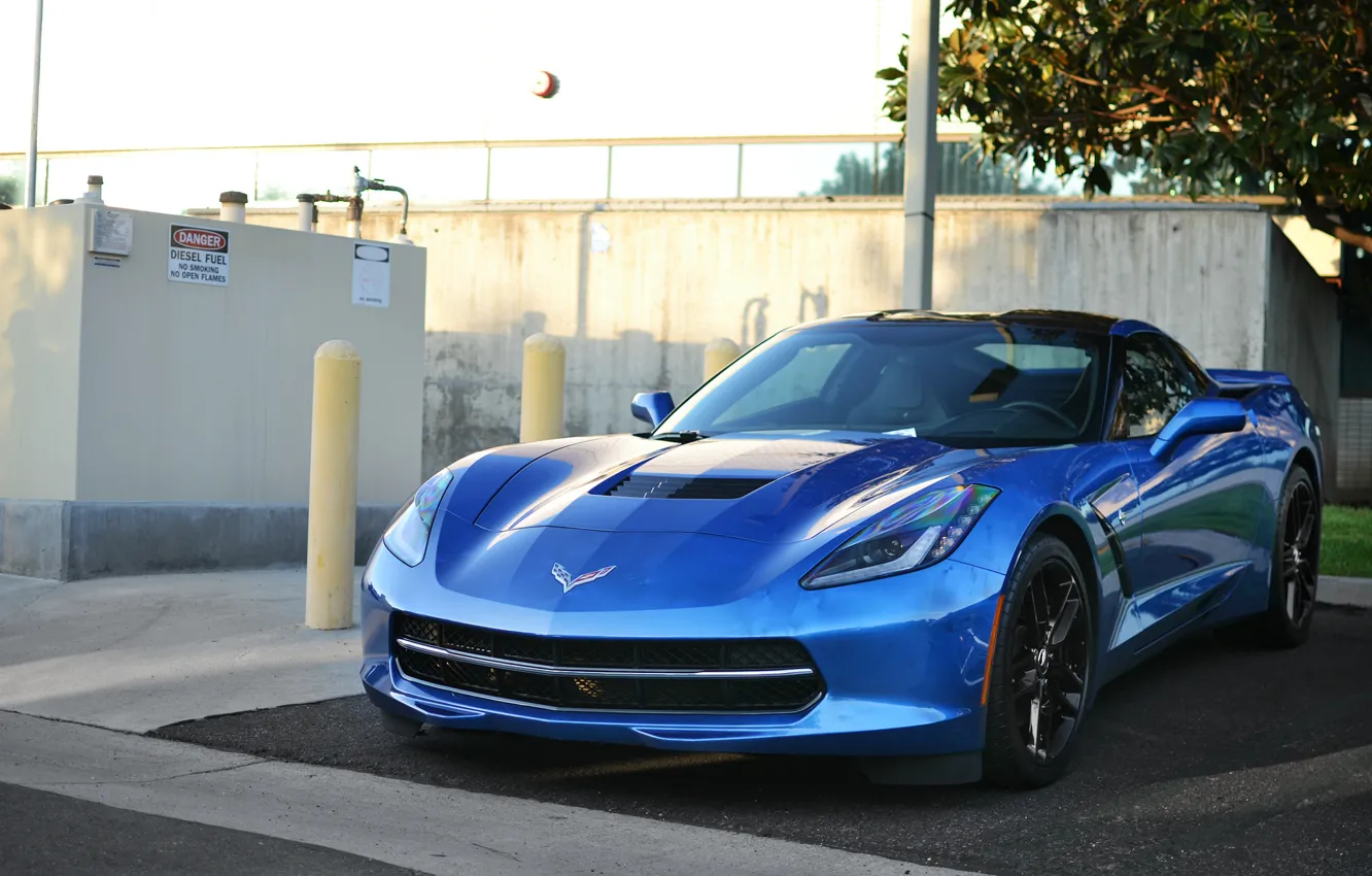 Photo wallpaper Corvette, Chevrolet, blue, C7 Stingray