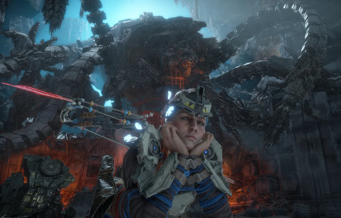 Photo wallpaper girl, robot, bow, robot, Aloy, Horizon Zero Dawn, Eloy