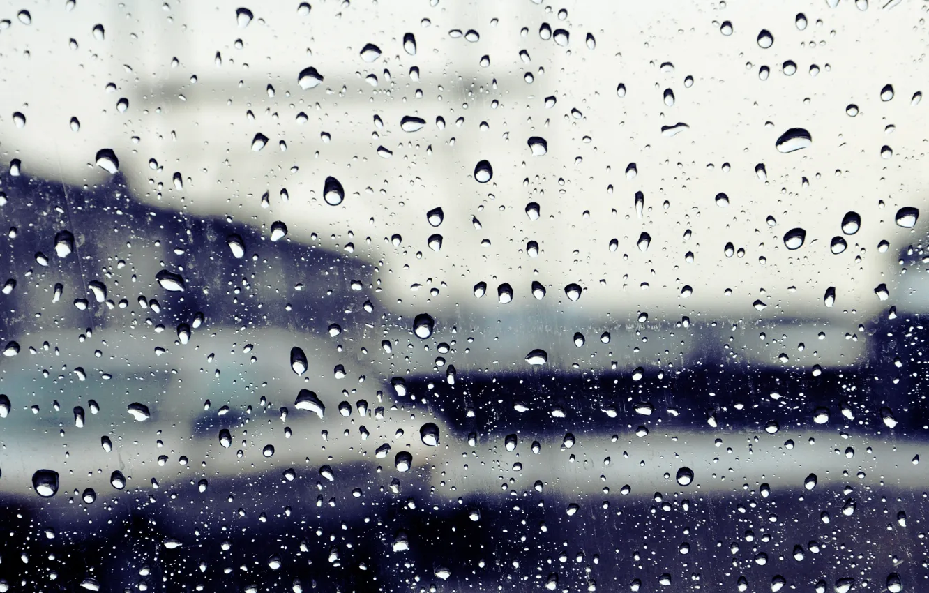 Photo wallpaper glass, drops, the city, rain, street