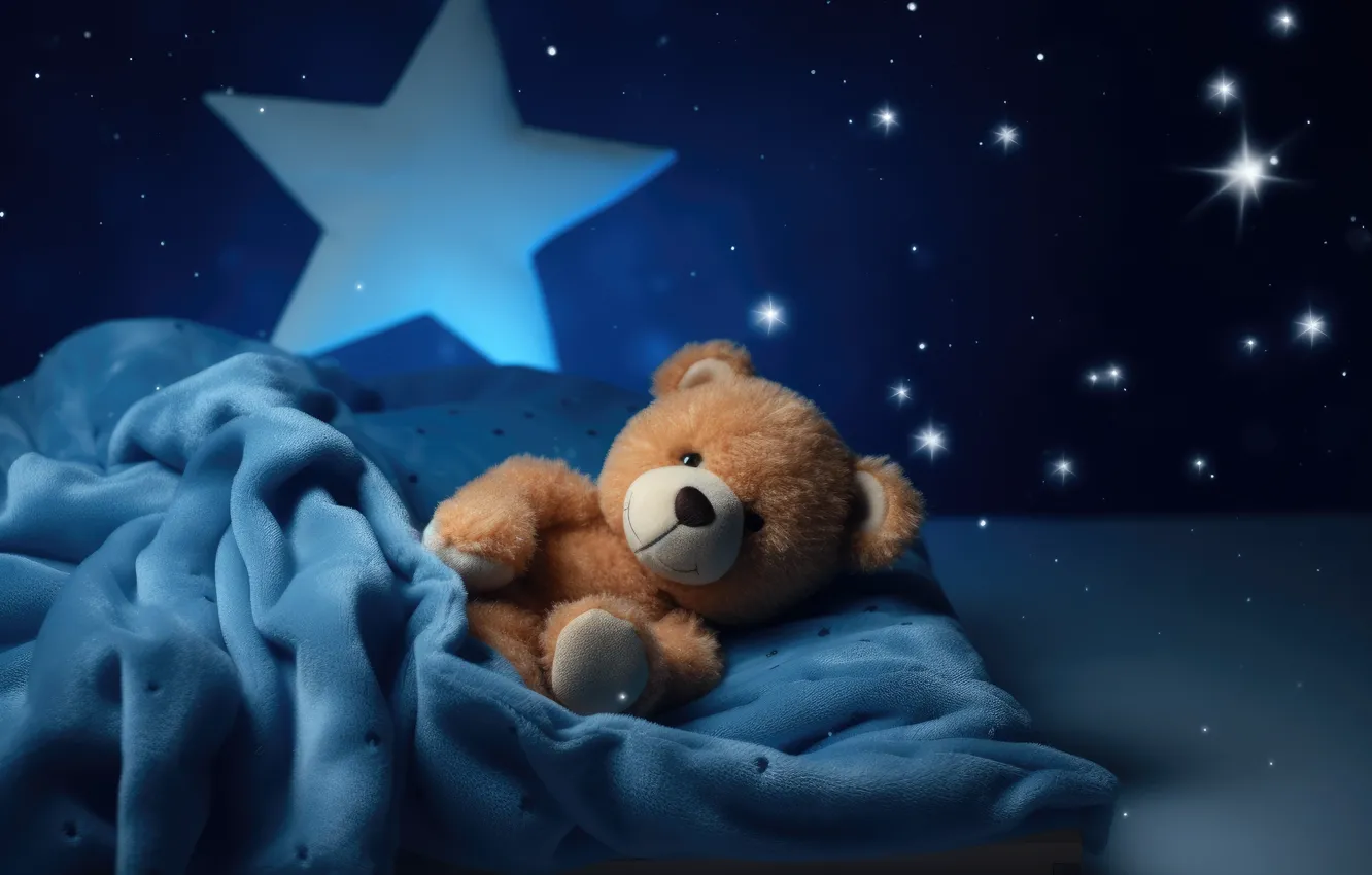 Photo wallpaper stars, pose, comfort, toy, sleep, blanket, bear, bear