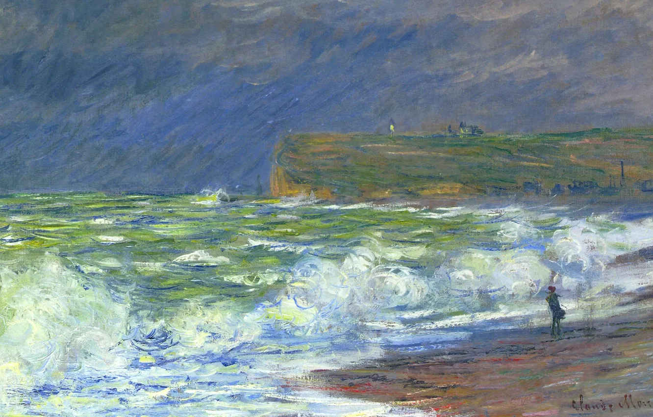 Photo wallpaper sea, wave, landscape, picture, Claude Monet, Beach Fecamp