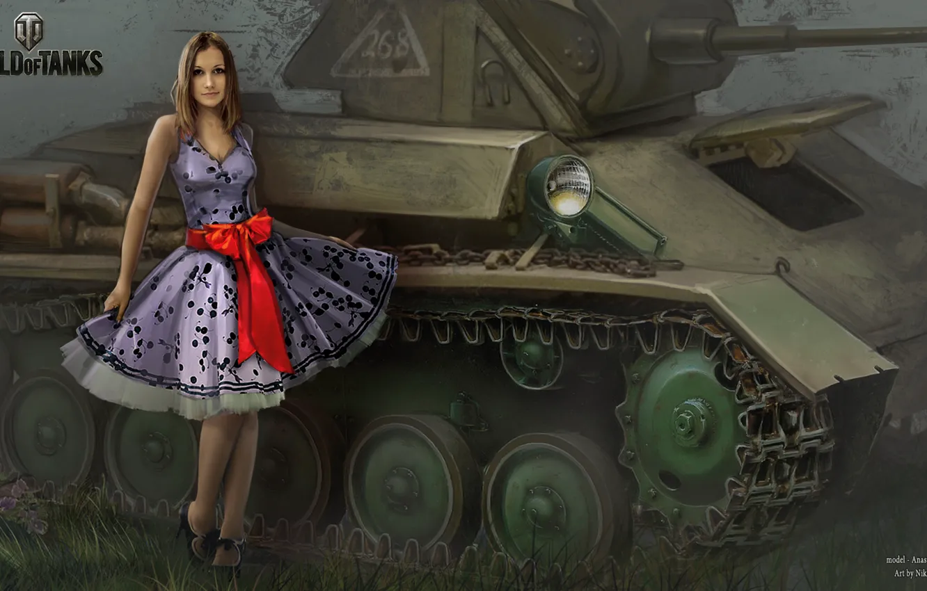 Photo wallpaper girl, headlight, tank, girl, tanks, WoT, World of tanks, tank