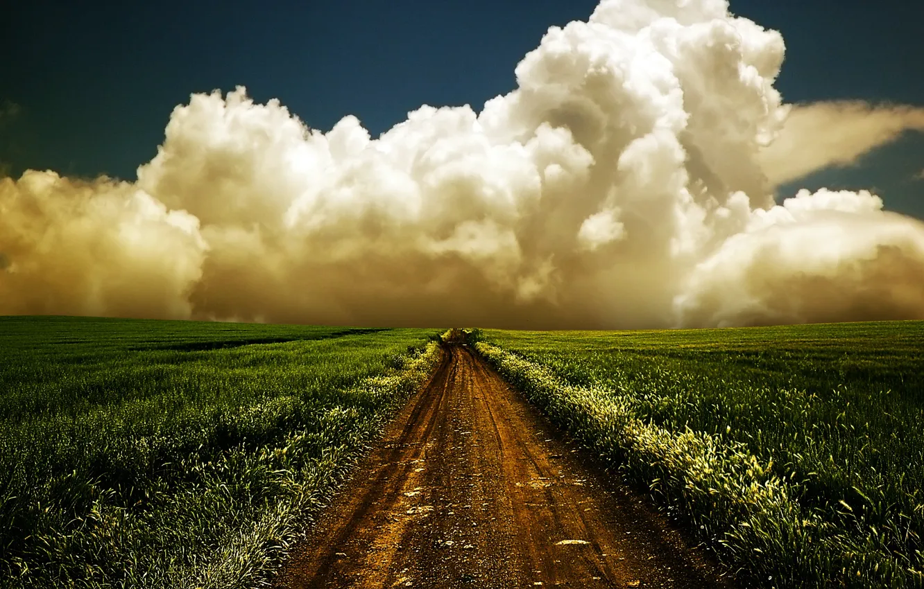 Photo wallpaper road, field, cloud
