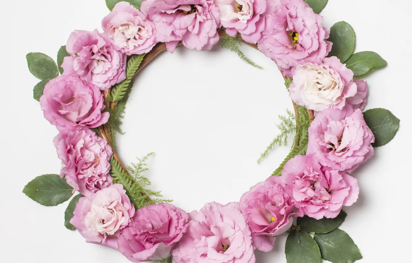 Photo wallpaper flowers, pink, wreath, pink, flowers, wreath, eustoma, eustoma