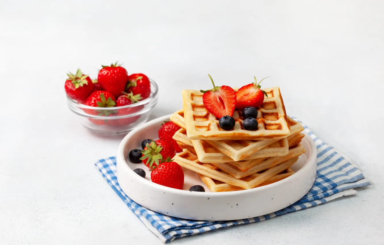 Photo wallpaper berries, strawberry, waffles