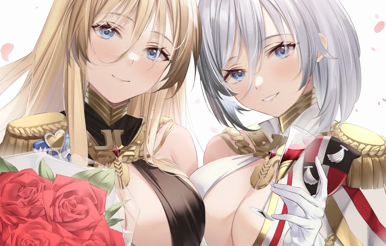 Photo wallpaper sexy, cleavage, blouse, long hair, girls, boobs, anime, blue eyes