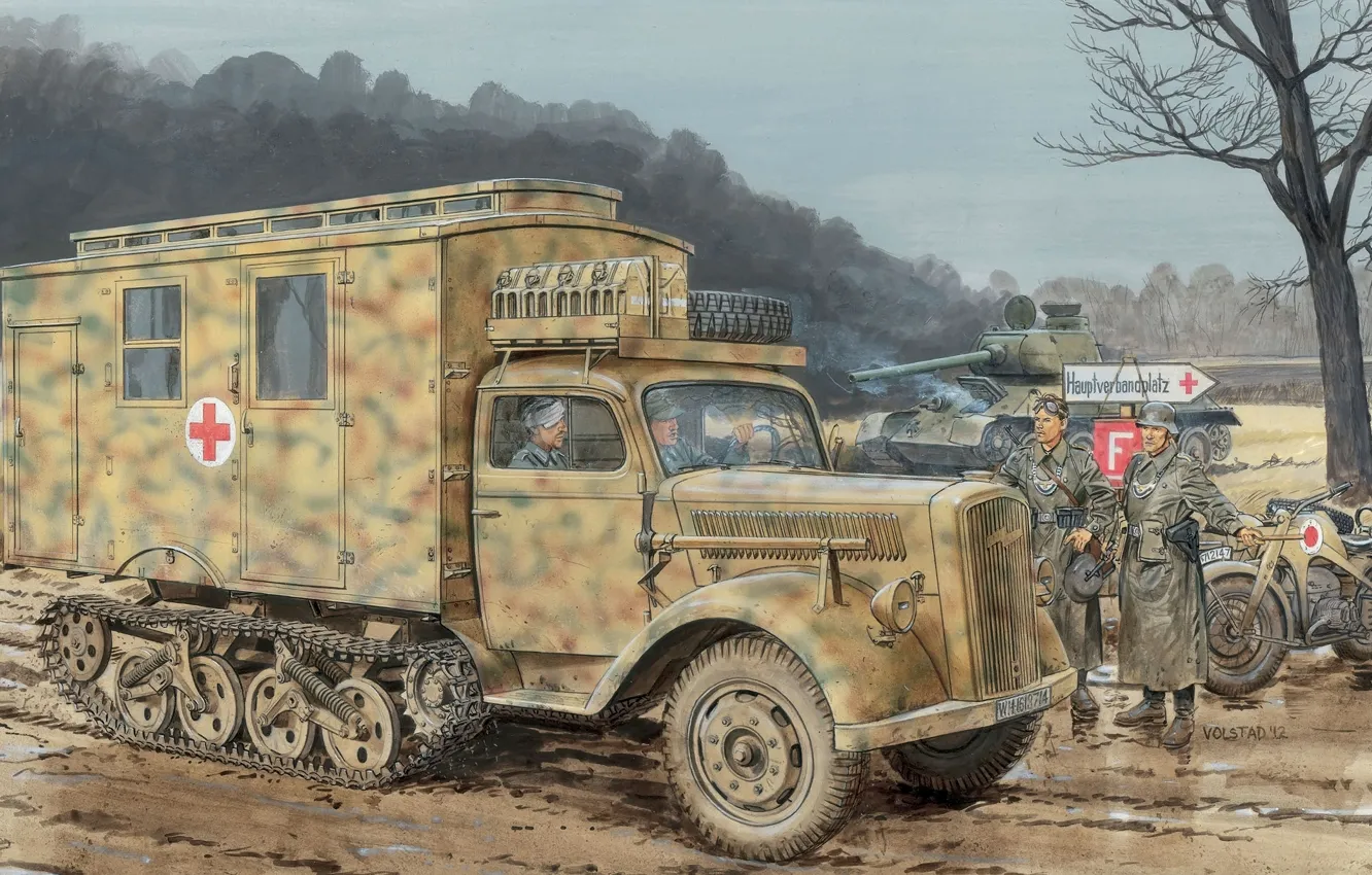 Photo wallpaper war, figure, art, Opel, truck, the roads, company, German