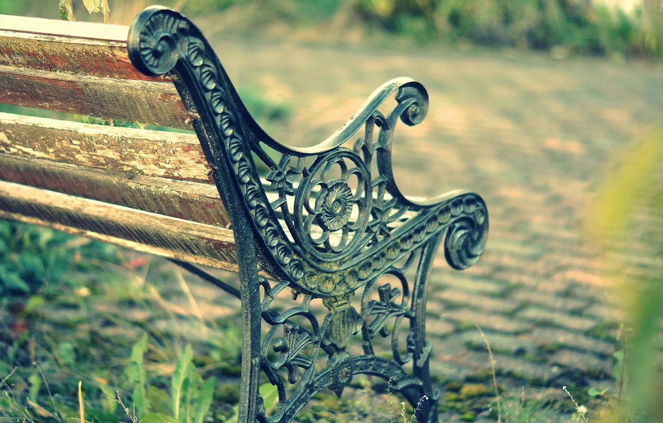 Photo wallpaper bench, metal, Park, pattern, shop, shop, forging