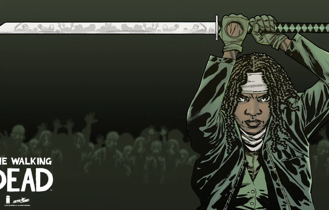 Photo wallpaper katana, pose, The Walking Dead, Michonne