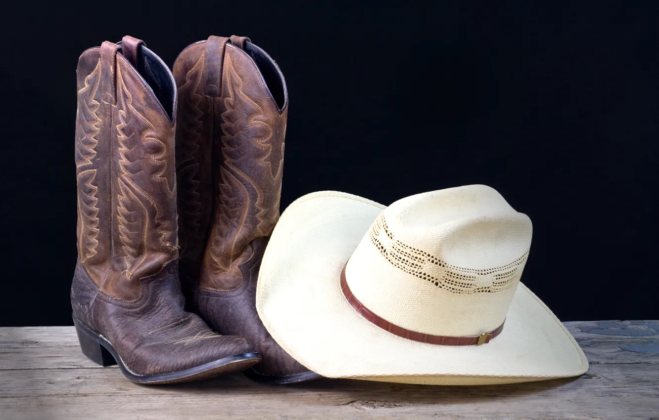 Photo wallpaper white, hat, leather, cowboy, Boots