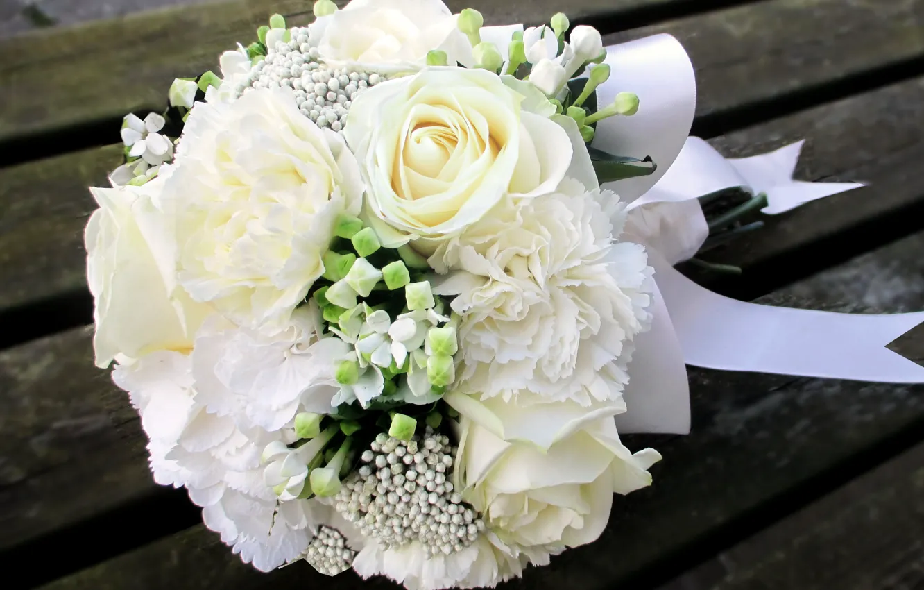 Photo wallpaper white, flowers, photo, roses, bouquet, hydrangea, clove