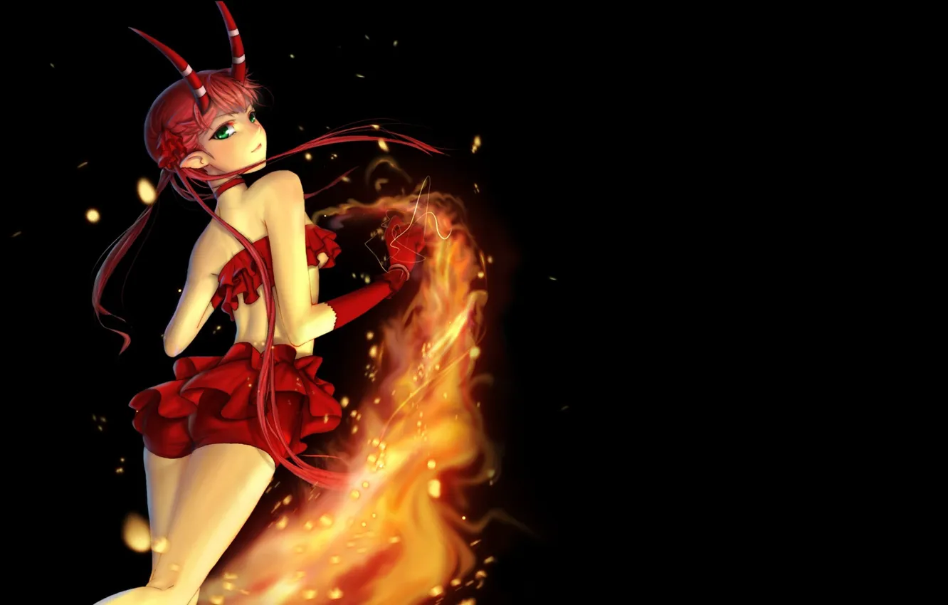 Photo wallpaper girl, the dark background, fire, horns, C: The Money of Soul and Possibility Control, Mashu, …