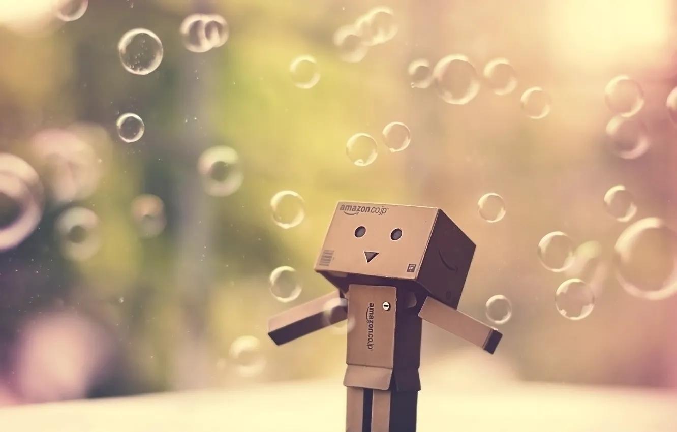 Photo wallpaper Danbo (Danboard), background, danbo, Danboard, bubbles