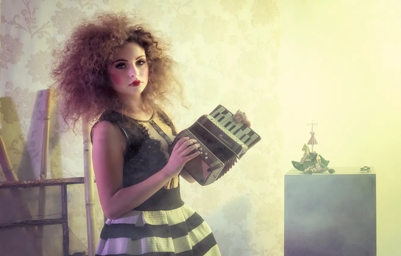 Photo wallpaper girl, music, accordion