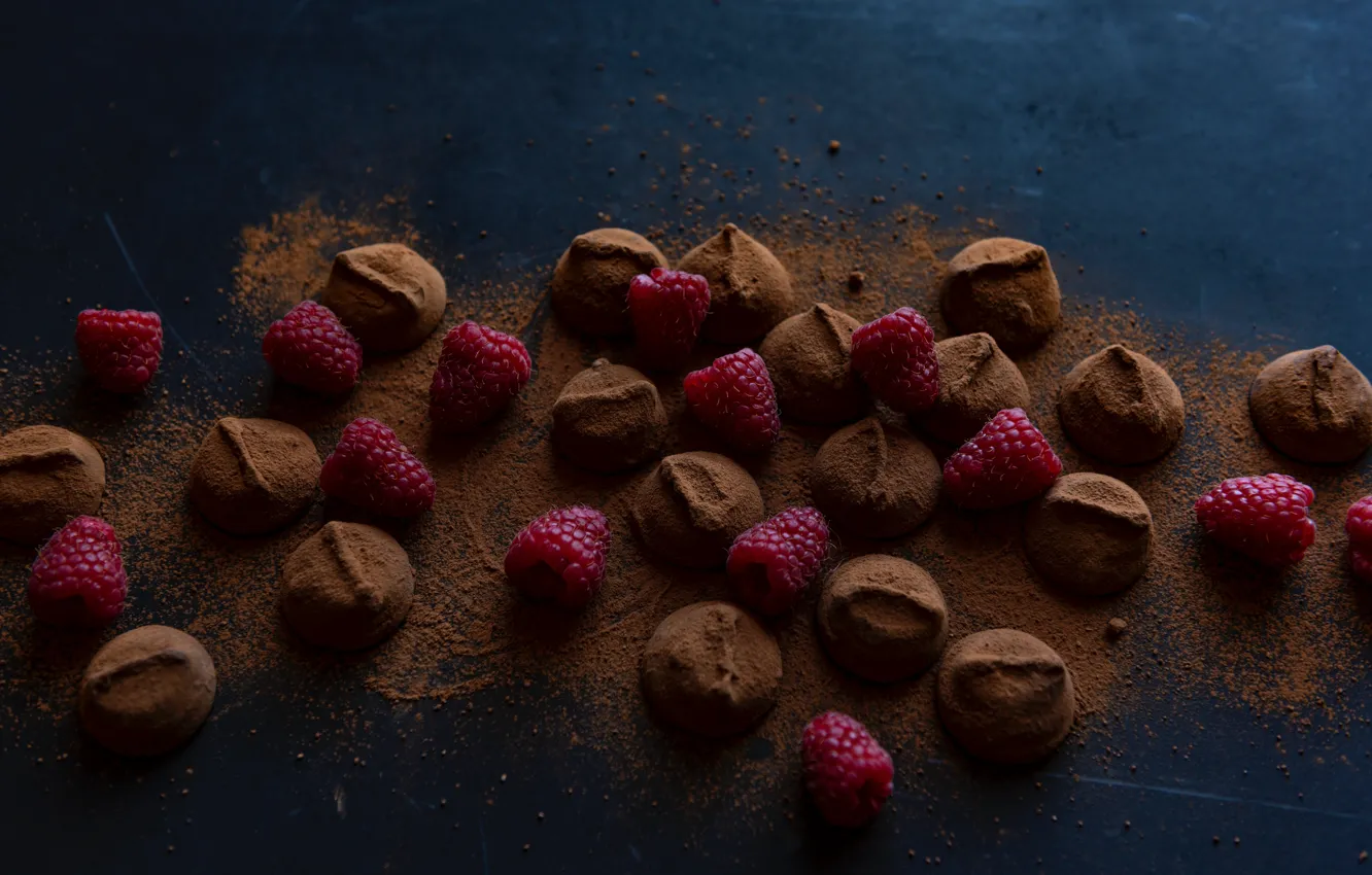 Photo wallpaper berries, raspberry, background, chocolates