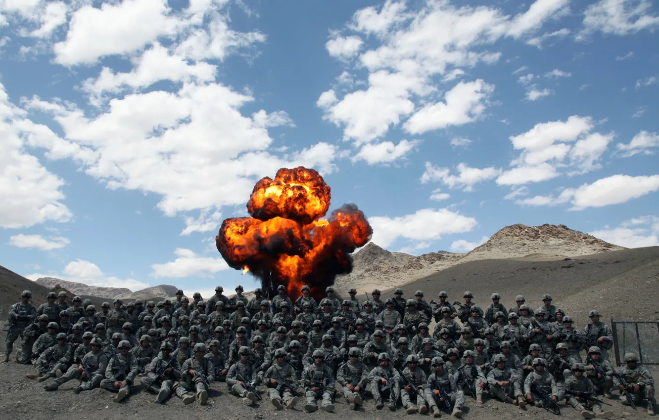 Photo wallpaper the explosion, military, men, army, Afghanistan, marines, afghanistan