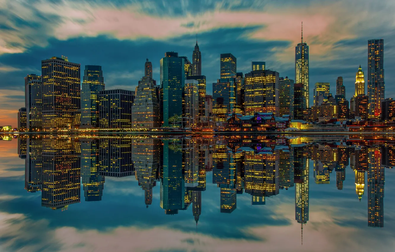Photo wallpaper lights, reflection, home, USA, New York