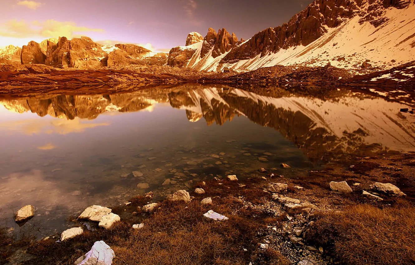 Photo wallpaper lake, stones, rocks