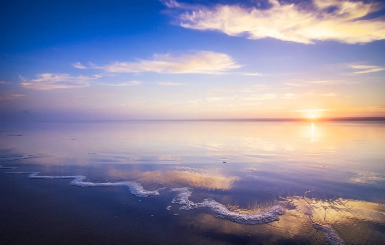 Photo wallpaper sea, water, the sun, landscape, nature, river, background, widescreen