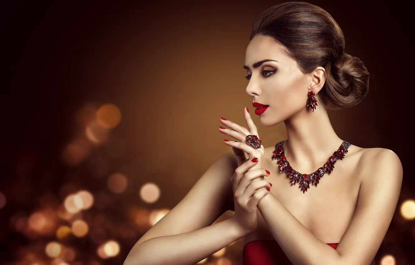 Photo wallpaper decoration, style, makeup, ring, hairstyle, earrings, necklace, Inara Prusakova