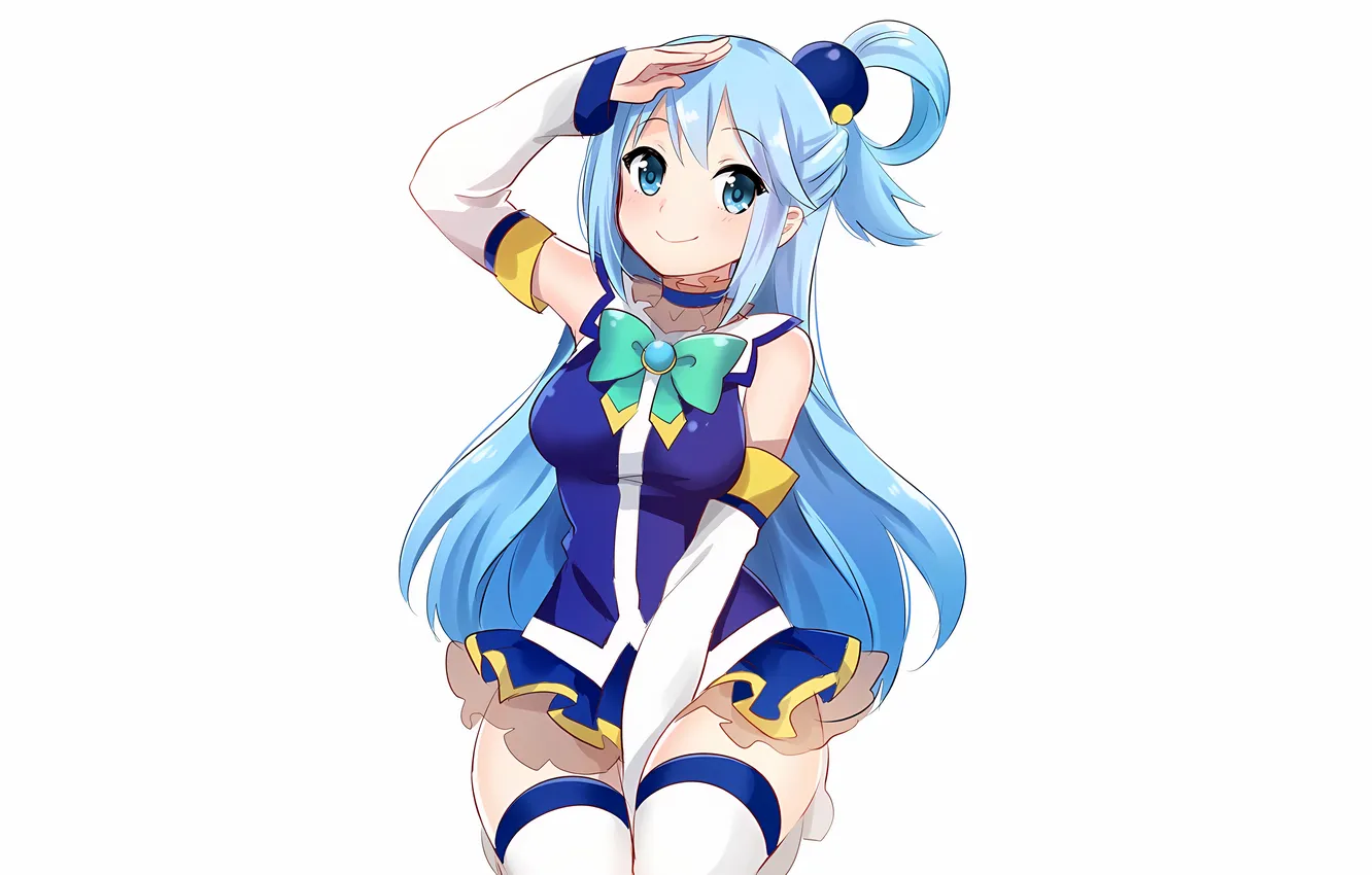 Photo wallpaper girl, sexy, thighhighs, long hair, dress, anime, Aqua, blue eyes