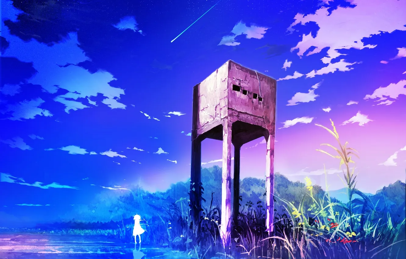 Photo wallpaper the sky, girl, clouds, nature, anime, art, inz