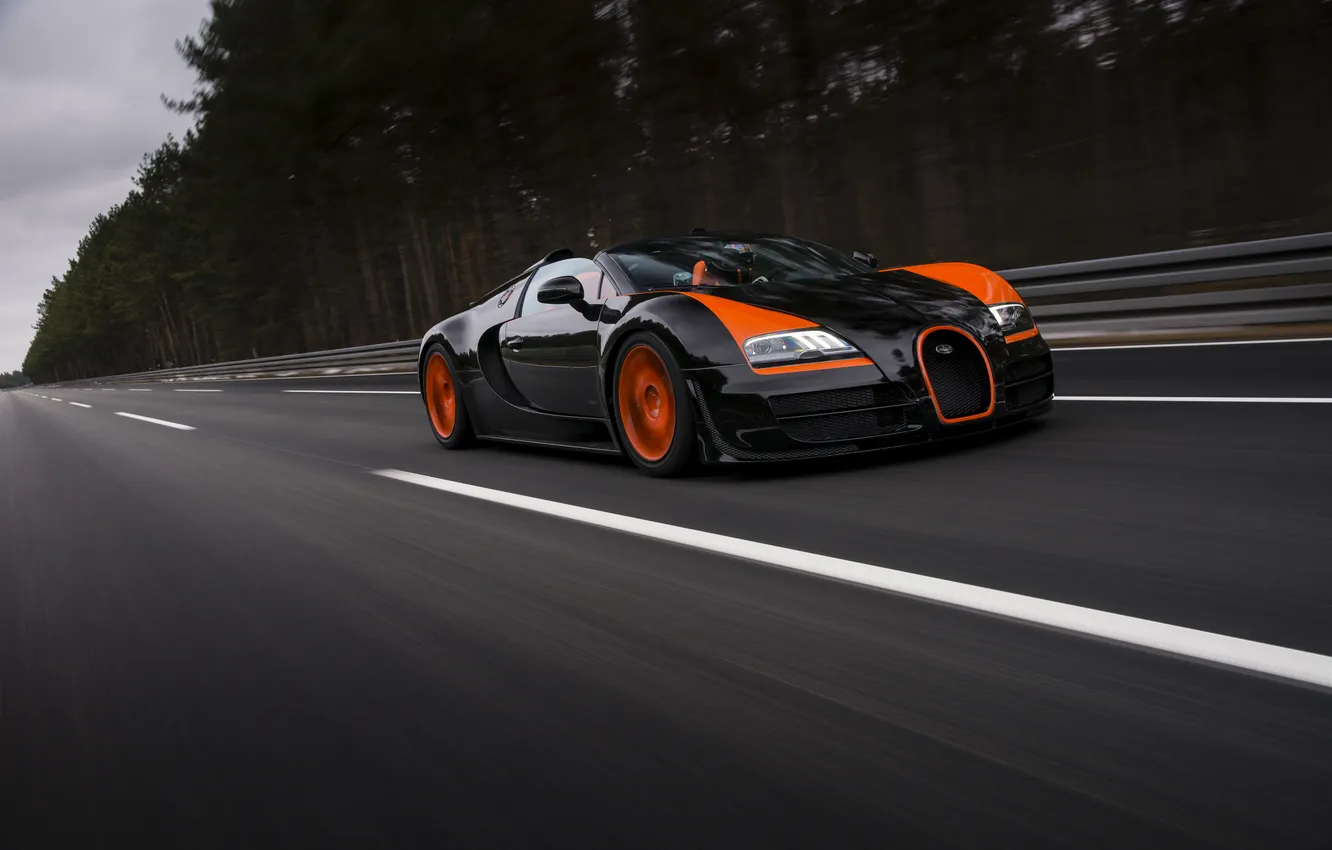 Photo wallpaper road, car, forest, sport, Bugatti, Veyron, Bugatti, Sport