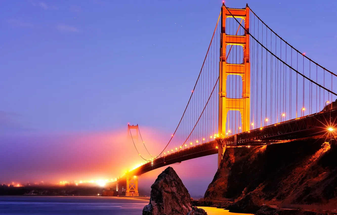 Photo wallpaper night, river, California, golden gate bridge, USА, Sausalito