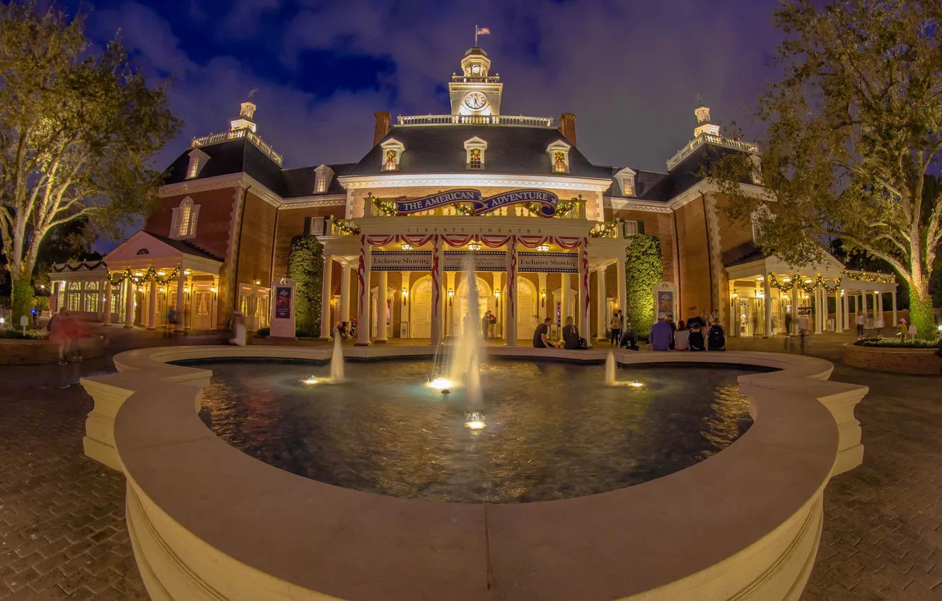 Photo wallpaper the city, Park, building, fountain, Disneyland