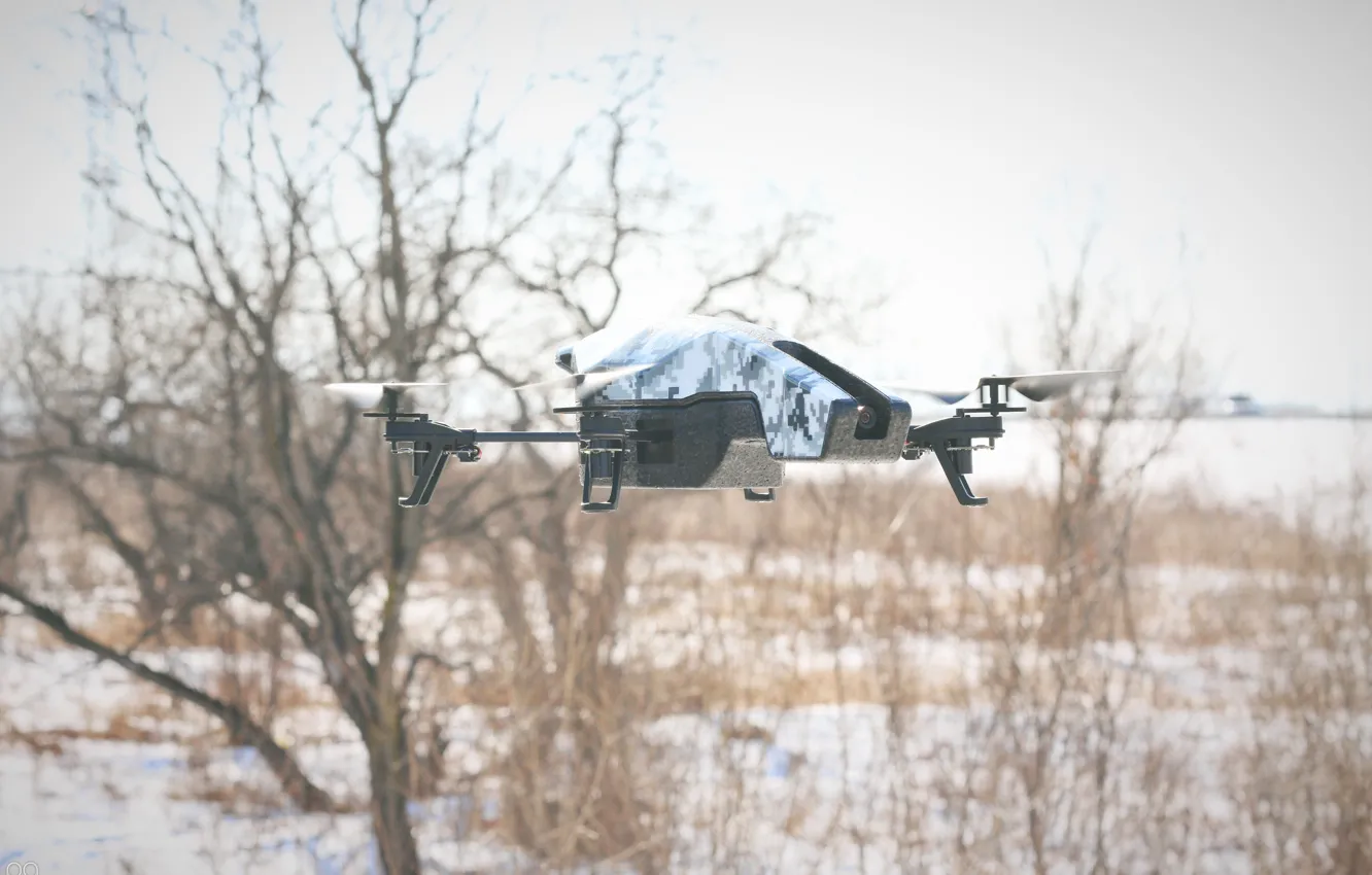 Photo wallpaper winter, forest, technology, forest, winter, drone, technology, quadcopter