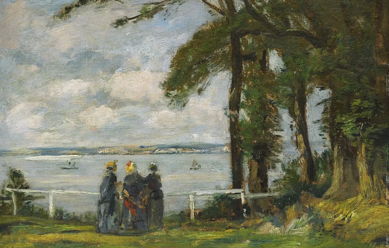 Photo wallpaper trees, picture, Eugene Boudin, Eugene Boudin, Landscape with Three Women